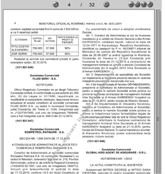 Captura de pe pagina din Monitorul Oficial cu anuntul Rompetrol Rafinare